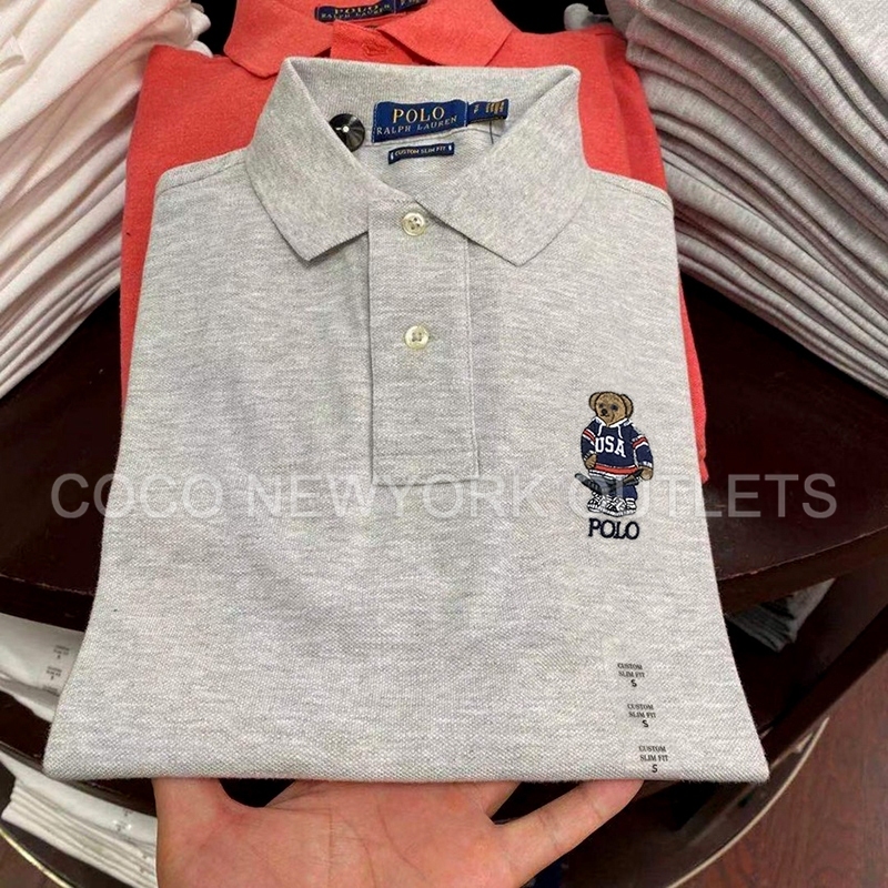 ใหม่ Ralph Lavren เสื้อโปโล Bear Cotton Collar เสื้อเชิ้ตแขนสั้นผู้ชาย