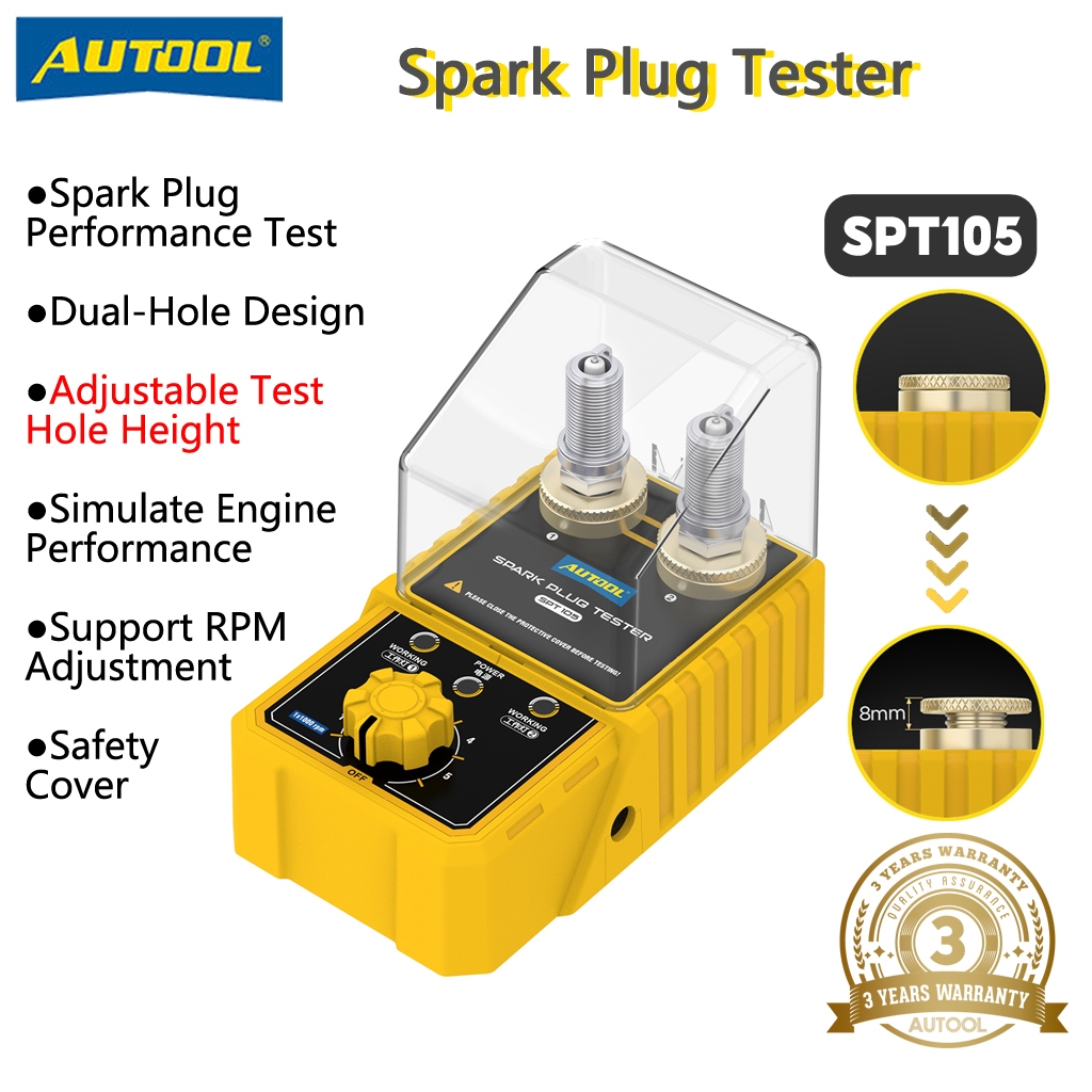 Autool SPT105 เครื่องทดสอบหัวเทียนรถยนต์เครื่องทดสอบจุดระเบิด 110V 220V พร้อมเครื่องตรวจจับสองรูที่ปรับได้ ปลั๊กจุดระเบิด เครื่องวิเคราะห์