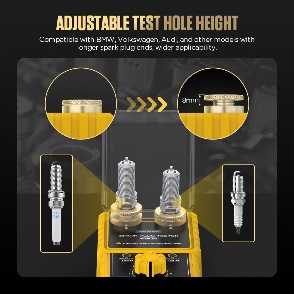 Autool SPT105 เครื่องทดสอบหัวเทียนรถยนต์เครื่องทดสอบจุดระเบิด 110V 220V พร้อมเครื่องตรวจจับสองรูที่ปรับได้ ปลั๊กจุดระเบิด เครื่องวิเคราะห์ - รูปที่ 3