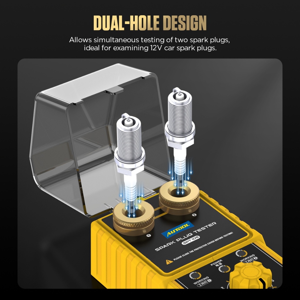 Autool SPT105 เครื่องทดสอบหัวเทียนรถยนต์เครื่องทดสอบจุดระเบิด 110V 220V พร้อมเครื่องตรวจจับสองรูที่ปรับได้ ปลั๊กจุดระเบิด เครื่องวิเคราะห์ - รูปที่ 2