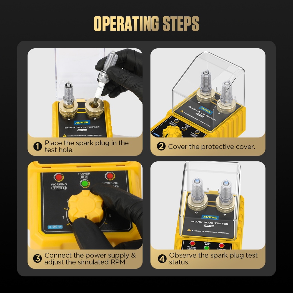Autool SPT105 เครื่องทดสอบหัวเทียนรถยนต์เครื่องทดสอบจุดระเบิด 110V 220V พร้อมเครื่องตรวจจับสองรูที่ปรับได้ ปลั๊กจุดระเบิด เครื่องวิเคราะห์ - รูปที่ 5