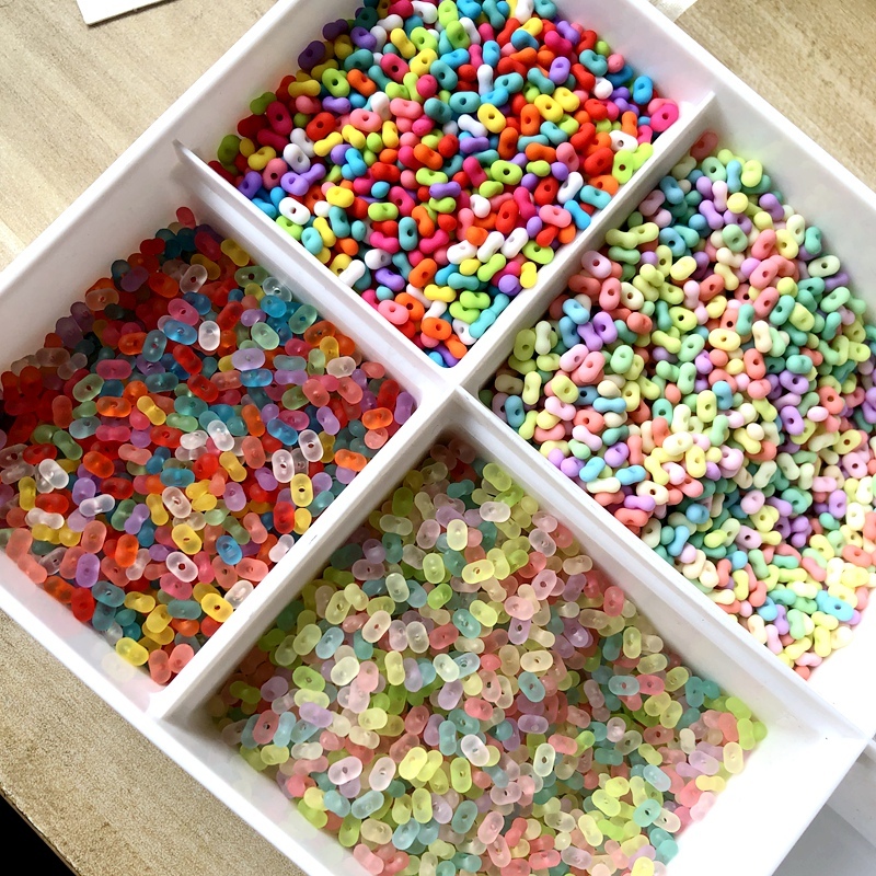 100g 500G DIY ลูกปัด 3*6 มม.DIY ลูกปัดถั่วลิสงอะคริลิค Frosted ลูกปัดอะคริลิคลูกปัด