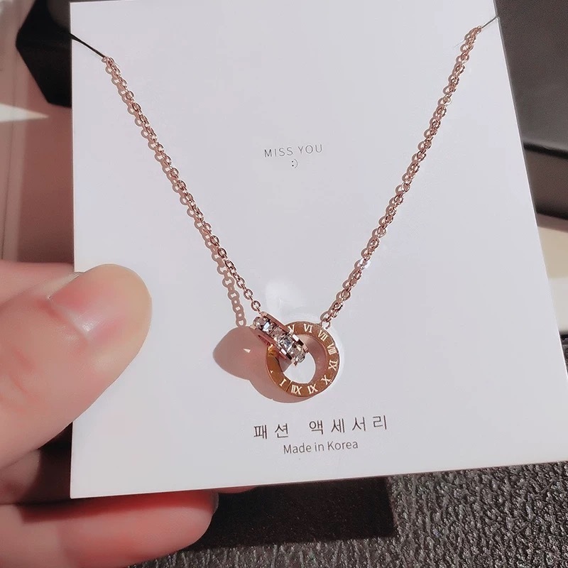เกาหลีแฟชั่นเพชรเลขโรมันสร้อยคอหญิงสีทองสีเงินนักเรียนของขวัญวันเกิด
