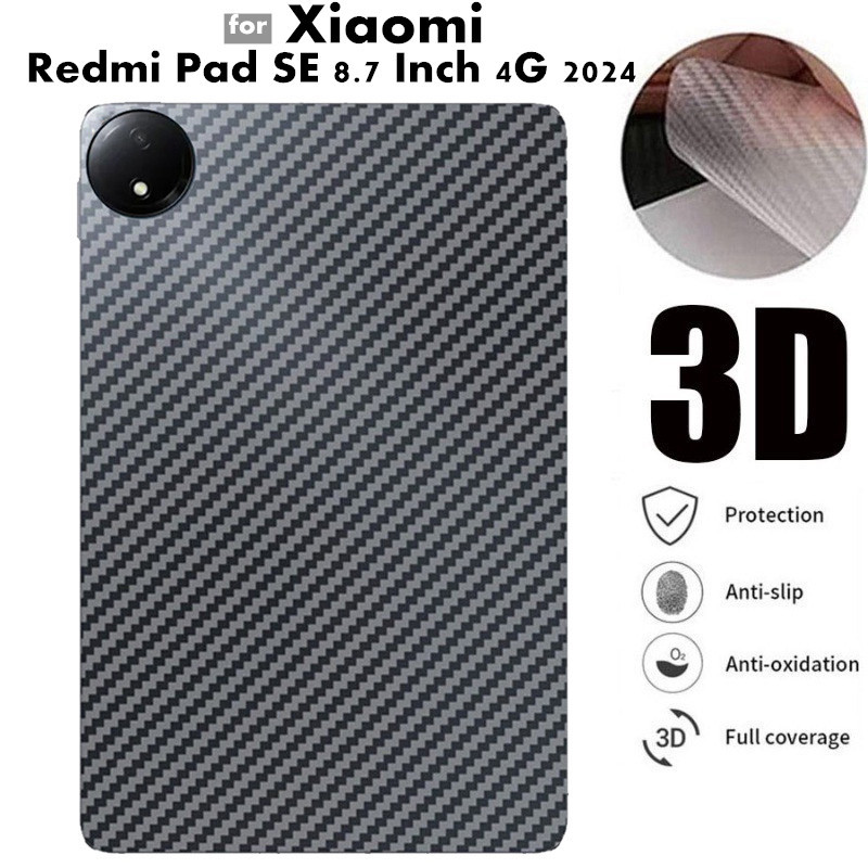 for Xiaomi Redmi Pad SE 8.7" 2024 Tempered Glass Scratch Resistant Screen Protector & Carbon Fiber Back Film & Back Camera Film
