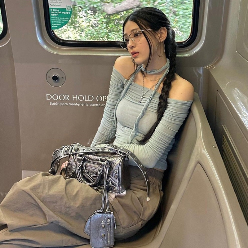 แปลก Puss Casual Strapless Vest หนึ่งไหล่แขนยาว Skinny Solid บุคลิกภาพ Hot Chick อเนกประสงค์ Street บรรยากาศสไตล์ 2024 ร้อนใหม่