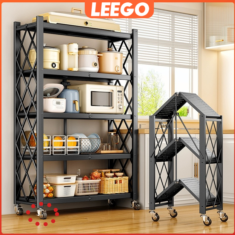 Leego ชั้นวางของ พับได้ ในครัว อเนกประสงค์ ชั้นเหล็กพับได้ 4-5 ที่จัดเก็บของ shelf