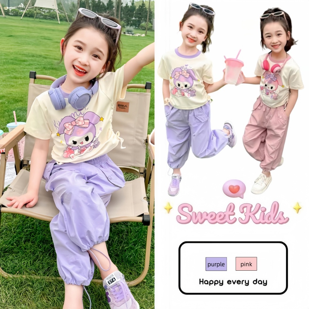 SweetKids พร้อมส่งจากกทม🌸ชุดเซ็ทแฟชั่นเด็กผู้หญิง🍓ชุดสูทแขนสั้นกางเกงขาสั้น งานสกรีนลายน่ารัก สไตล์เกาหลี ฤดูร้อน
