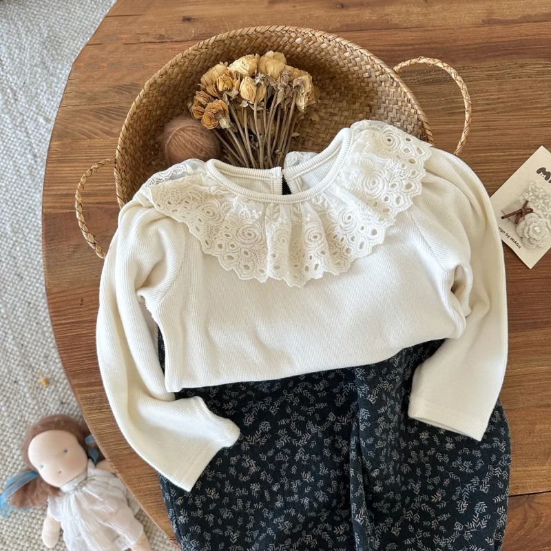 เสื้อผ้าเด็กเกาหลีเกาหลีเสื้อยืดฤดูใบไม้ร่วงสไตล์ใหม่สาวสไตล์ตะวันตกนุ่ม จุดต่ําสุด เสื้อด้านบนฤดูใบไม้ผลิฤดูใบไม้ร่วงเสื้อผ้าอินเทร - รูปที่ 3