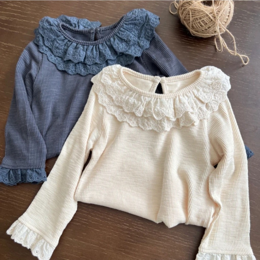 เสื้อผ้าเด็กเกาหลีเกาหลีเสื้อยืดฤดูใบไม้ร่วงสไตล์ใหม่สาวสไตล์ตะวันตกนุ่ม จุดต่ําสุด เสื้อด้านบนฤดูใบไม้ผลิฤดูใบไม้ร่วงเสื้อผ้าอินเทร