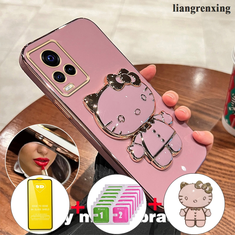 เคส ปลอก VIVO V20 Pro v20se v23e V23 V21 5g กรัมโทรศัพท์กรณี softcase ซิลิโคนป้องกันเรียบป้องกันกันชนปกการออกแบบใหม่ความงามแมวกับผู้ถือกระจก ddmktm02