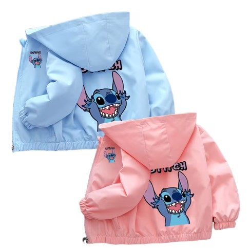 2024 ฤดูใบไม้ร่วงเด็ก Stitch Hoodie เสื้อแจ็คเก็ตเด็กทารกการ์ตูนแขนยาวซิป Windbreaker เด็กแฟชั่น Outerwear
