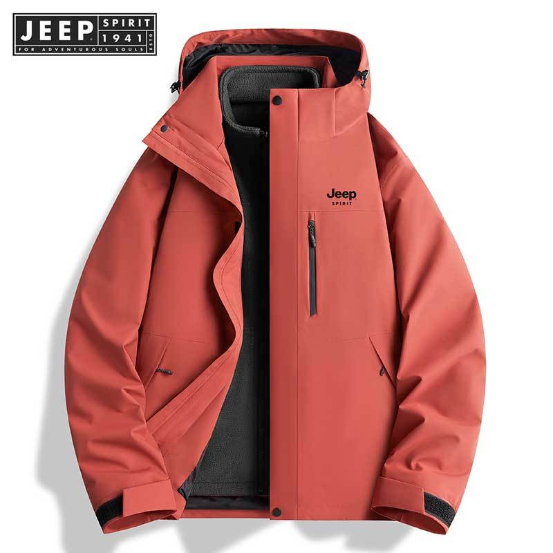 Jeep SPIRIT 1941 ESTD 2024 ฤดูใบไม้ร่วง/ฤดูหนาวใหม่เสื้อฮู้ดแฟชั่นและอเนกประสงค์ 3-in-1 Stormtrooper