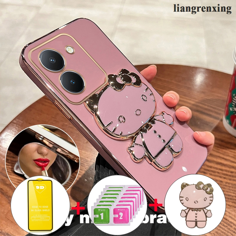 เคส ปลอก VIVO Y36 4g 2023 VIVO y27s Y28 4g Y58 5g กรัมโทรศัพท์กรณี softcase ซิลิโคนป้องกันเรียบป้องกันกันชนปกการออกแบบใหม่ความงามแมวกับผู้ถือกระจกนิรภัย ddmktm02