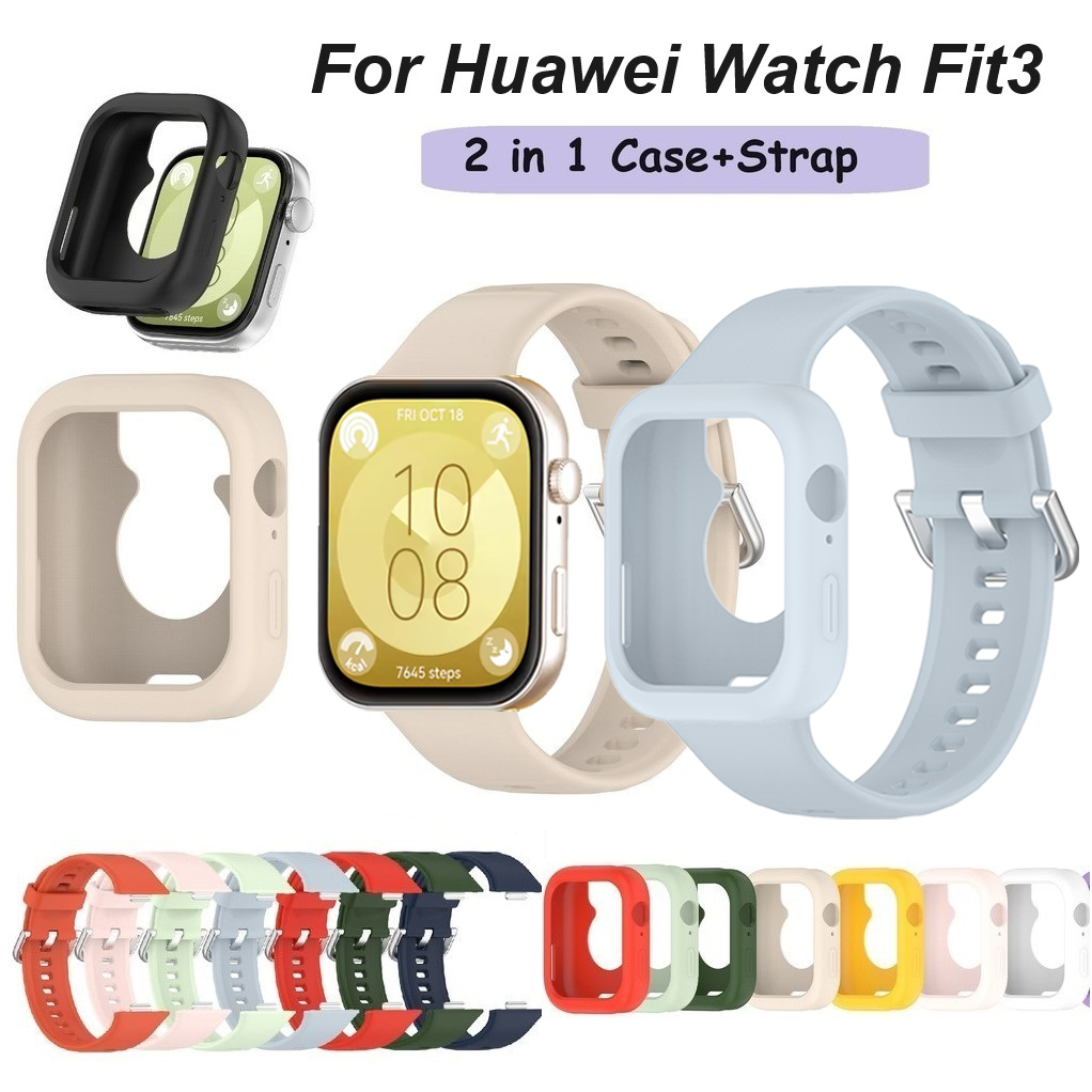 Huawei Fit3 2 in 1 สายซิลิโคน + สําหรับ Huawei นาฬิกา Fit 3 นุ่มกันน้ํากีฬาแฟชั่นสายรัดข้อมือเปลี่ยนสร้อยข้อมือ Smartwatch Candy สี Slim Tpu ป้องกันหน้าจอ