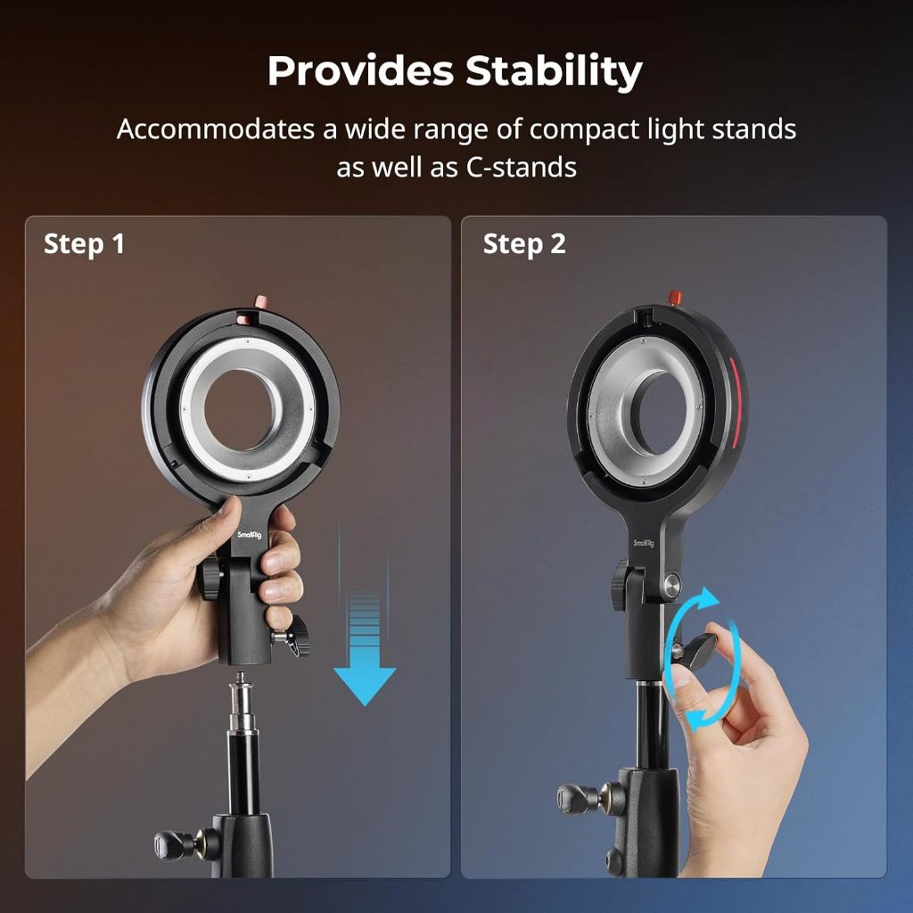 Smallrig Bowens Mount Adapter สําหรับ RC 60b , รองรับ 1.5 กก., เข้ากันได้กับอุปกรณ์เสริม Bowens Mount, 360° แนวนอน 180° การปรับแนวตั้ง 4476