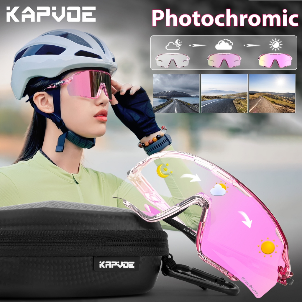 Kapvoe Photochromic Frame Road Bike Frame แว่นตากันแดดสําหรับผู้ชายผู้หญิง UV400 แว่นตาขี่จักรยาน