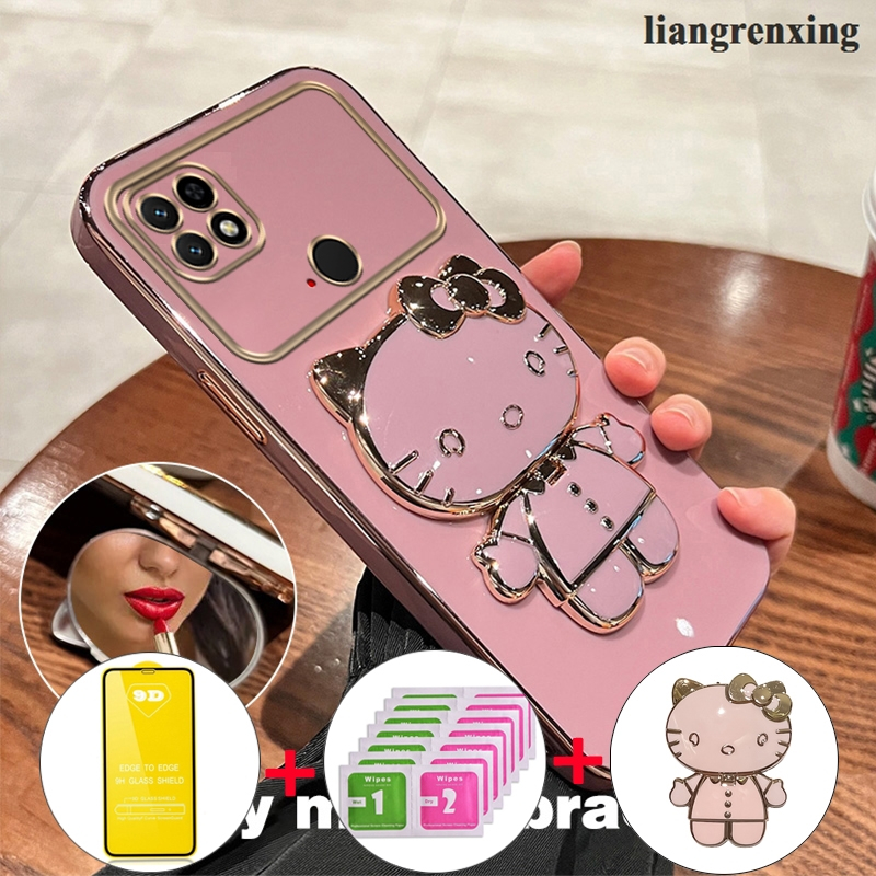 เคส ปลอก poco C40 5g 2023 โทรศัพท์กรณี softcase ซิลิโคนกันกระแทกป้องกันเรียบป้องกันกันชนปกการออกแบบใหม่ความงามแมวกับผู้ถือกระจก ddmktm02