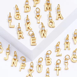 สแตนเลส AZ 26 ตัวอักษรจี้ชื่อเริ่มต้น Gold สี Charms DIY ต่างหูสร้อยคอ DIY Charms เครื่องประดับทํา