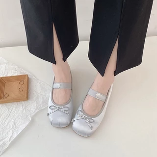 รอบ Toe ซาติน Mary Jane รองเท้าผู้หญิง Retro ปากตื้น Soft Sole รองเท้าบัลเล่ต์