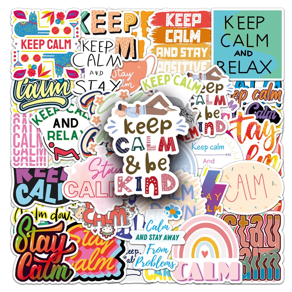 ตลก 50 ชิ้น Stay Calm ภาษาอังกฤษสโลแกนสติกเกอร์กันน้ํา DIY สําหรับโทรศัพท์แล็ปท็อปรถสติกเกอร์ Creative Home Decal1