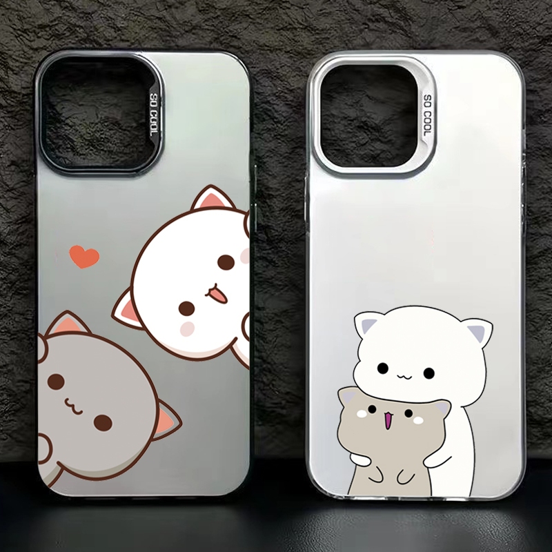 เคสสําหรับiphone 15 13 Pro Max 14 12 11 Pro Max iPhone XR XS Max 7 8 Plus SE 2020 น่ารักMitao CatรูปแบบเงินIMDกันกระแทกปกแข็ง