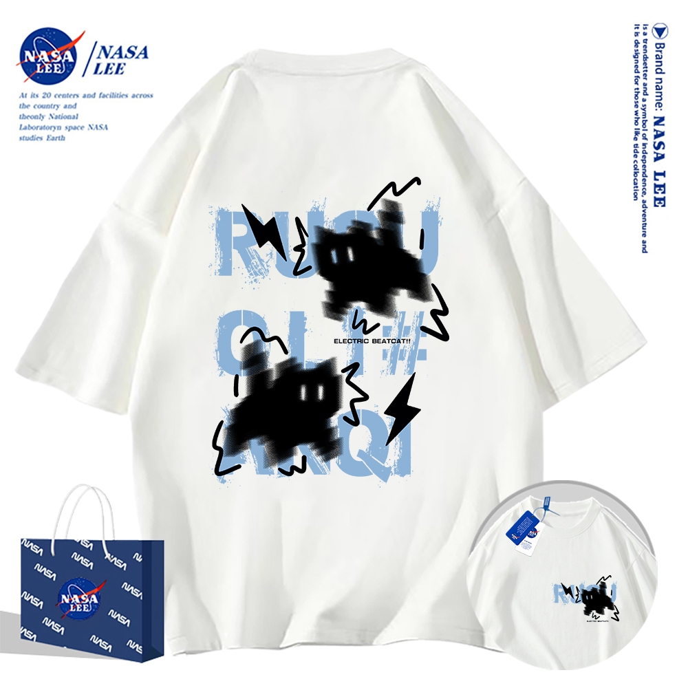 NASA เสื้อยืด คอกลม ผ้าฝ้าย รุ่นใหม่ 2025 ลายแมวน่ารัก สวมใส่สบายและเย็นสบาย เหมาะสำหรับฤดูร้อน