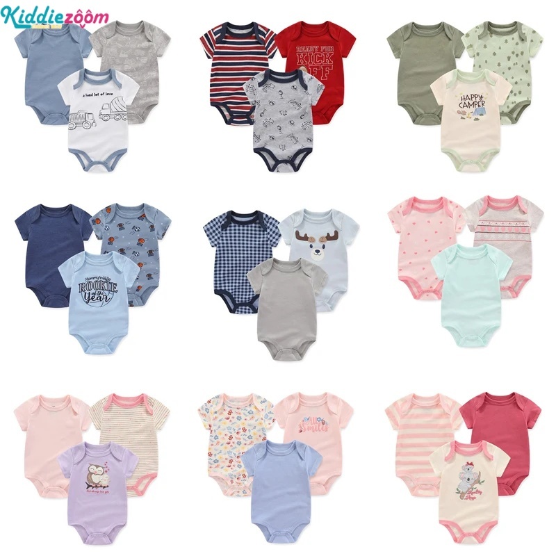 Kiddiezoom 3ชิ้นทารกแรกเกิดบอดี้สูทชุดผ้าฝ้ายเด็กสาวเสื้อผ้าการ์ตูนเด็กทารกเสื้อผ้า0-12เมตรแขนสั้น