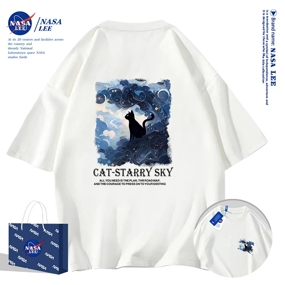 เสื้อยืดคอกลมผ้าฝ้าย NASA รุ่นใหม่ฤดูร้อน 2024 ดีไซน์ทันสมัย สวมใส่สบายและเย็นสบายตลอดวัน