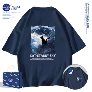 เสื้อยืดคอกลมผ้าฝ้าย NASA รุ่นใหม่ฤดูร้อน 2024 ดีไซน์ทันสมัย สวมใส่สบายและเย็นสบายตลอดวัน