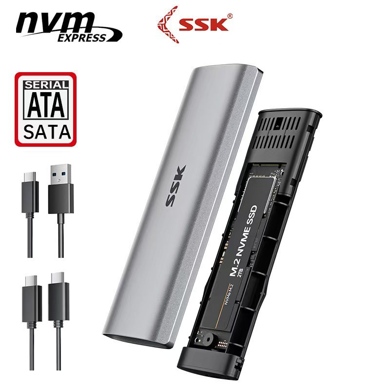 SSK กล่องใส่ SSD M.2 NVME กล่องอ่าน SSD Enclosure Dual Protocol NVME SATA 2242 2260 2280 SSD CASE