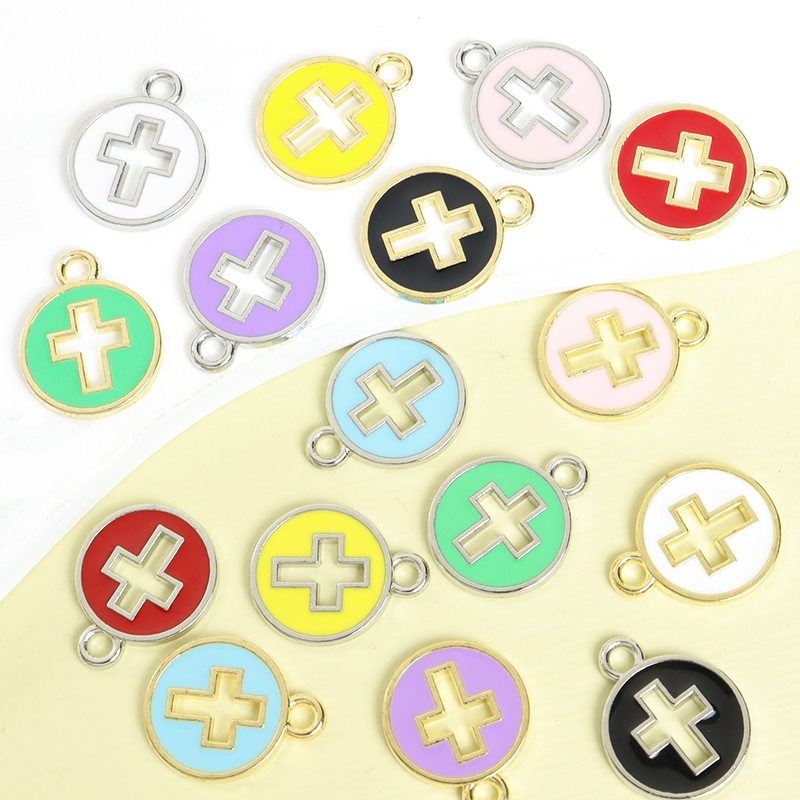 15ชิ้นน่ารักหลายสีรอบเคลือบหยดน้ํามันเสน่ห์กับโพรงข้ามออกแบบที่นิยมในยุโรปและอเมริกาสร้อยคอ,สร้อยข้อมือ,ต่างหูและเครื่องประดับอื่นๆทําเองโลหะผสมจี้