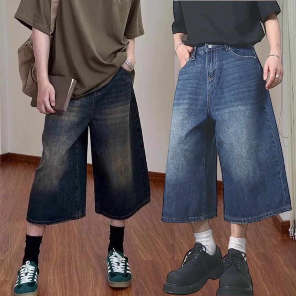 กางเกงยีนส์สามส่วน ทรงหลวม jorts jeans เหมาะสำหรับผู้ชายและผู้หญิงทุกคน