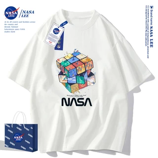 เสื้อยืดคอกลมผ้าฝ้าย NASA รุ่นใหม่ฤดูร้อน 2024 แบบหลวม สวมใส่สบายและเย็นสบาย เหมาะกับทุกวันในฤดูร้อน