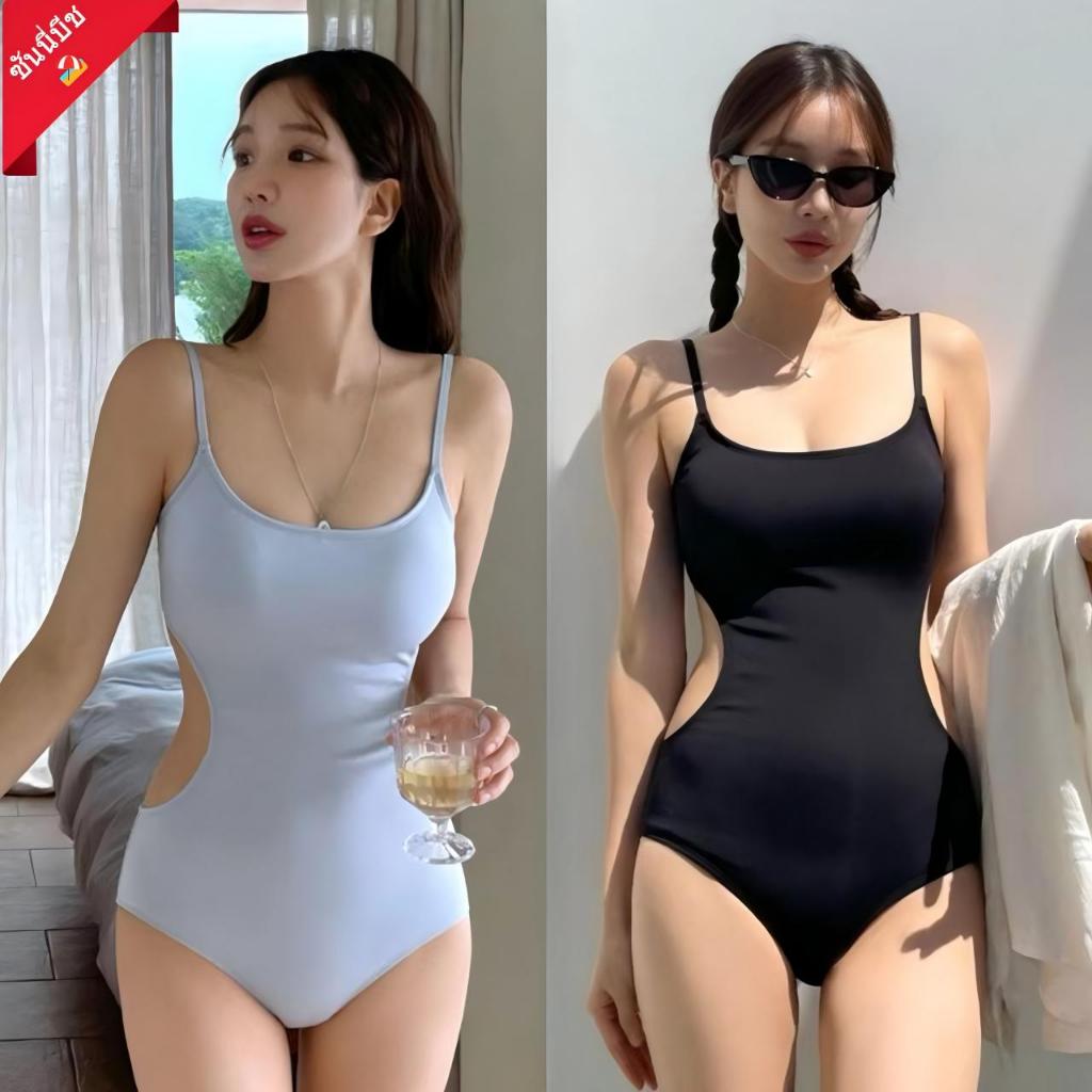 🔥จัดส่งจากกรุงเทพ🔥ชุดว่ายน้ำแฟชั่น ชุดว่ายน้ำ วันพีช สีดำ น้ำเงิน ผ่าข้าง ผ้าว่ายน้ำมืออาชีพ