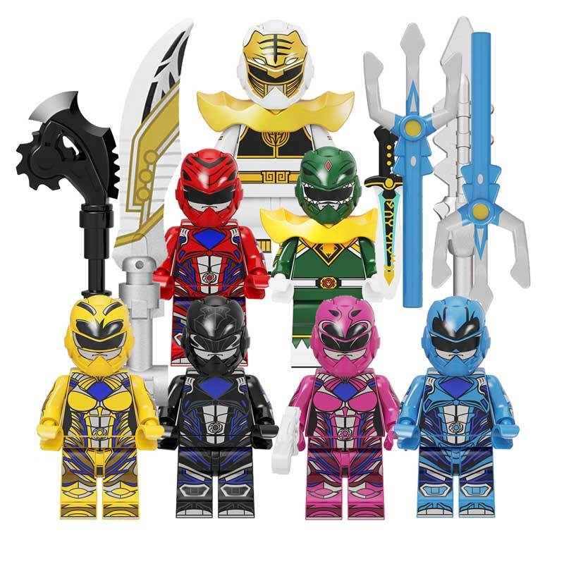 Kf6144 Power Rangers สีขาวสีแดงสีเขียวสีเหลืองสีดําสีชมพูสีฟ้าประกอบไดโนเสาร์ Strike ทีมอนุภาคขนาดเล็ก Building Block ตัวเลข