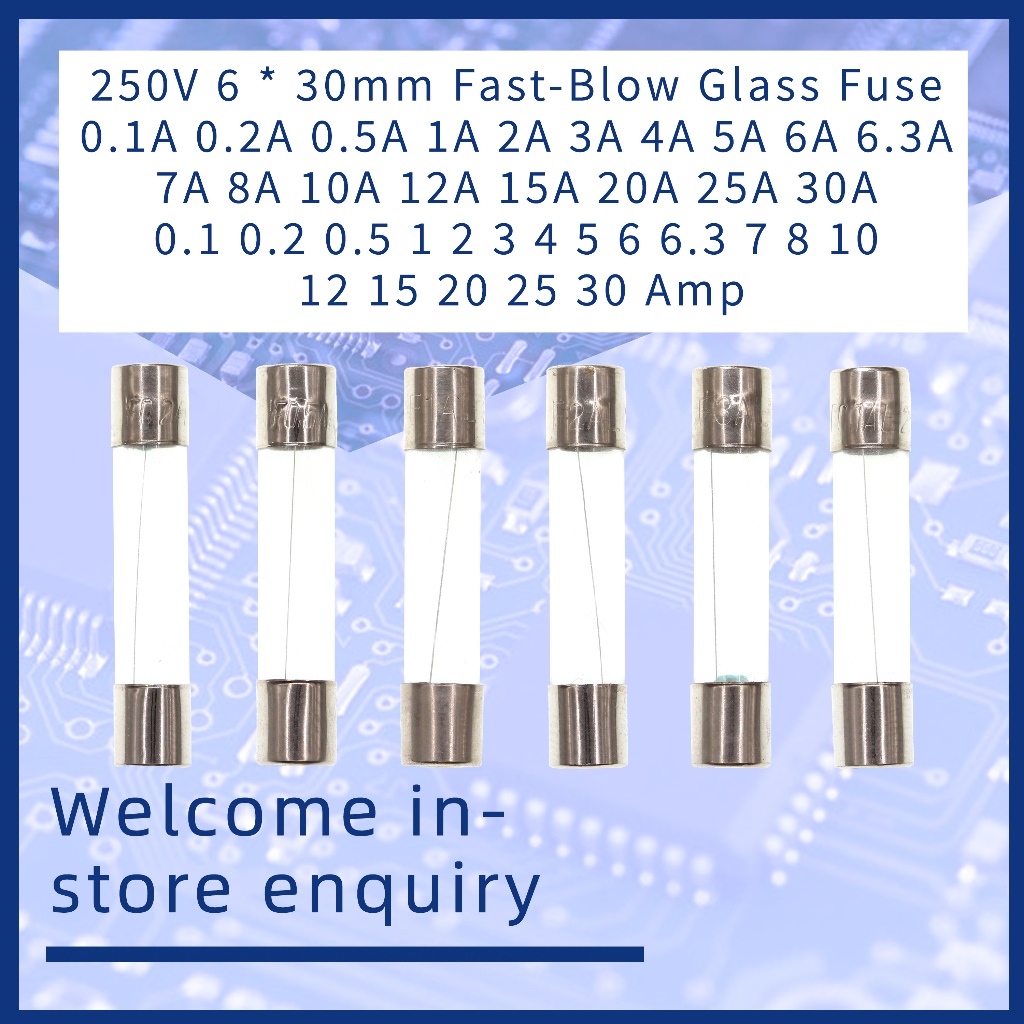 10-50 ชิ้น 250V 6 * 30 มม.ฟิวส์หลอดแก้ว ฟิวส์ สำหรับฐานฟิวส์ มม Fast-Blow ฟิวส์แก้ว 0.1A 0.2A 0.5A 1A 2A 3A 4A 5A 6A 6.3A 7A 8A 10A 12A 15A 20A 25A 30A 0.1 0.2 0.5 1 2 3 4 5 6 6.3 7 8 10 12 15 20 25 30 แอมป์ ฟิวส์ ธันไฟฟ้า อุปกรณ์ตัดไฟ