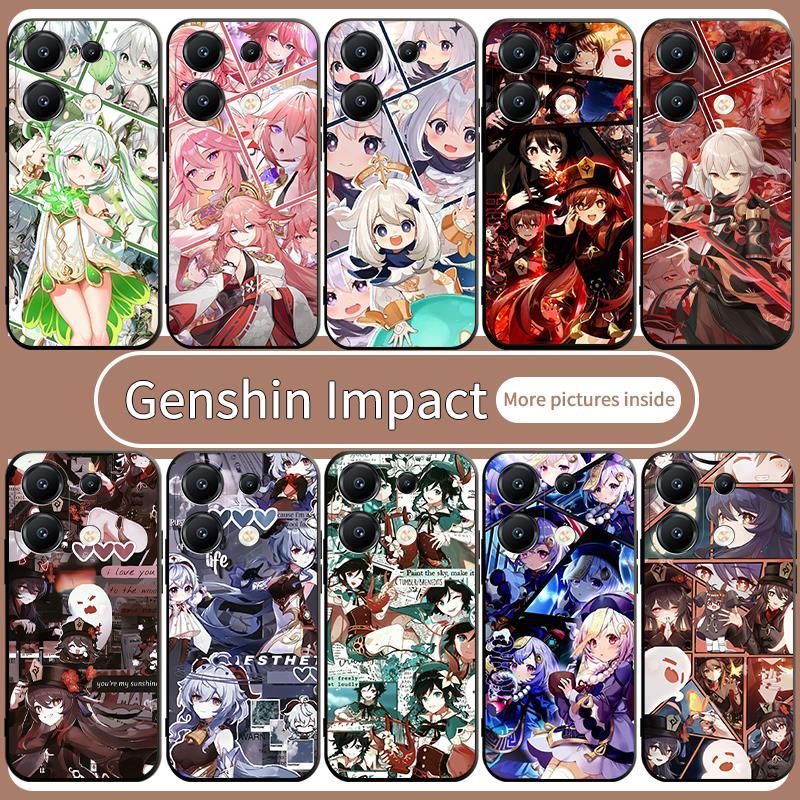 สําหรับ xiaomi POCO X6 F5 M5s X5 F4 C65 GT PRO 5G Genshin Impact Matte ตรงกรณีสีดํานุ่ม