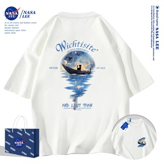 เสื้อยืดคอกลมผ้าฝ้าย NASA รุ่นใหม่ฤดูร้อน 2024 สีขาว ดีไซน์เ…