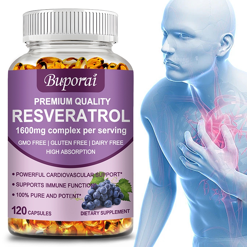 บูโพราอิ พรีเมี่ยมคุณภาพ RESVERATROL|คอมเพล็กซ์ 1600มก. ต่อเสิร์ฟ | 30/60/120 แคปซูล | ไม่ใช่จีเอ็มโอ & ปราศจากกลูเตน | คอมเพล็กซ์อันทรงพลัง