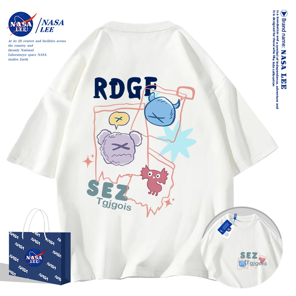 เสื้อยืดคอกลม NASA รุ่นใหม่ฤดูร้อน 2024 แบบหลวมสบาย ดูเพรียวแฟชั่น ใส่ได้ทั้งผู้ชายและผู้หญิง