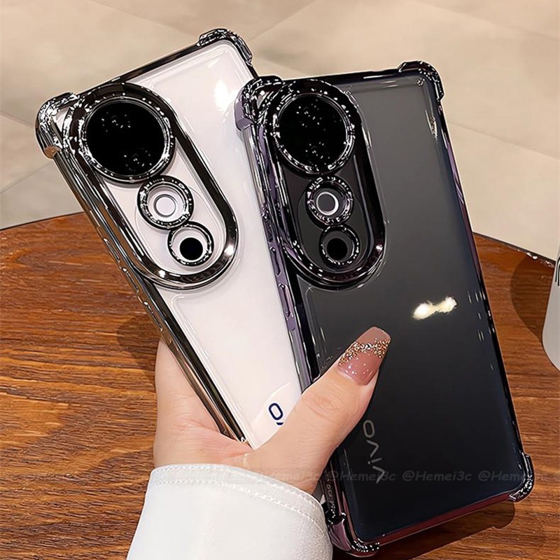 สําหรับ Vivo V40 V30 V29 V27 Pro ปลอกโปร่งใส TPU นุ่มชุบสี่มุมโล่เคสโทรศัพท์ฝาครอบ