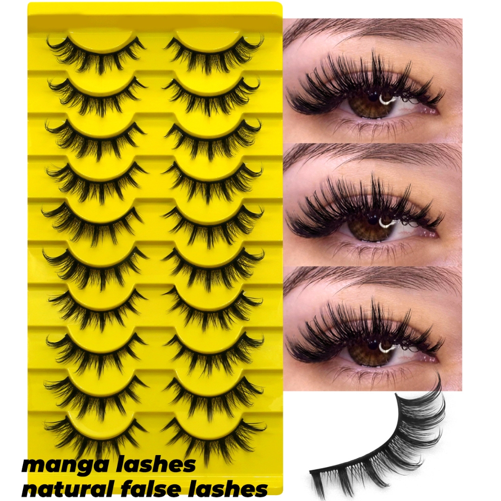 Groinneya 10 คู่มังงะ Lashes ธรรมชาติ Wispy Lashes Soft Faux Mink Lashes แต่งหน้า Extension