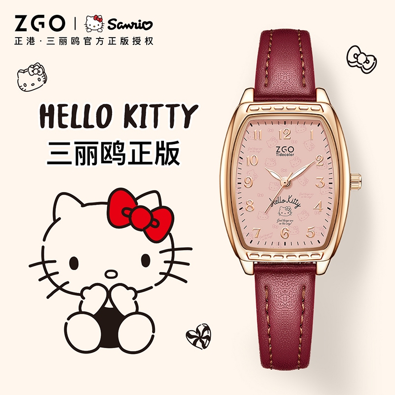 ZGO x Sanrio นาฬิกาข้อมือผู้หญิง สายหนังพรีเมี่ยม สไตล์เรโทร 30M กันน้ำ นาฬิกาสุภาพสตรี 2303