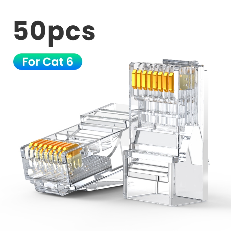 Ugreen RJ45 Connector Cat6 50 แพ็ค Cat6 Cat5e RJ45 ผ่านปลั๊กปลายสาย Ethernet Crimp เครือข่าย LAN Con