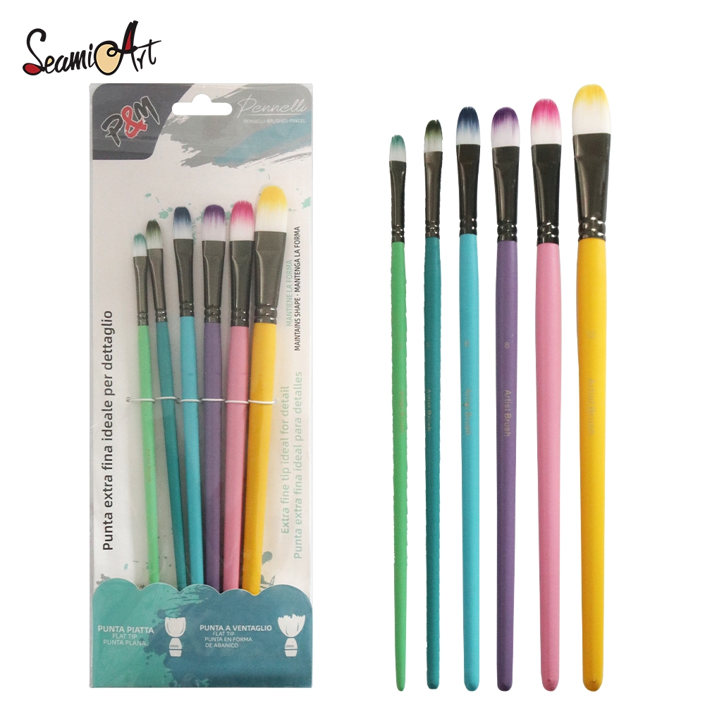 Seamiart Macaron สีไนลอนชุดแปรงผมสี่รูปร่างสําหรับ Gouache สีน้ําน้ํามันอะคริลิค