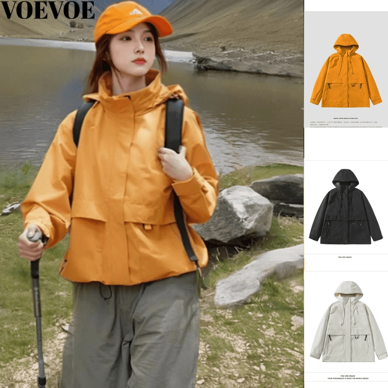Voevoe เสื้อแจ็คเก็ตผู้หญิงเสื้อแจ็คเก็ตกลางแจ้งกันลมและกันน้ํา