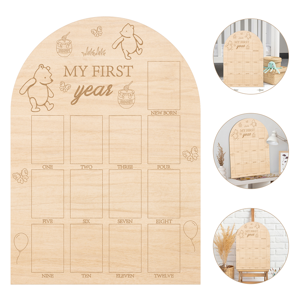 My First Year Photo Display กระดานไม้ลายหมีเด็กวันเกิด 1st กรอบรูป12 เดือนภาพ Milestone Memories Keepsake Board ของขวัญหมีน้อยน้ําผึ้ง Jar