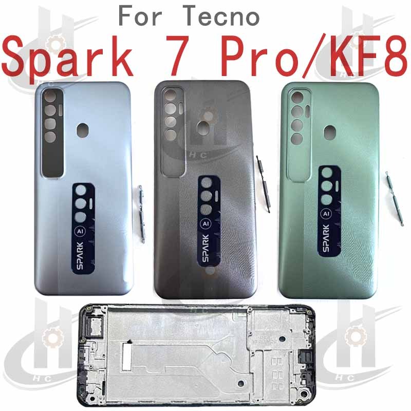 สําหรับ Tecno Spark 7 Pro KF8 แบตเตอรี่ฝาหลัง + กรอบกล้อง เลนส์ Galss + กรอบหน้า LCD