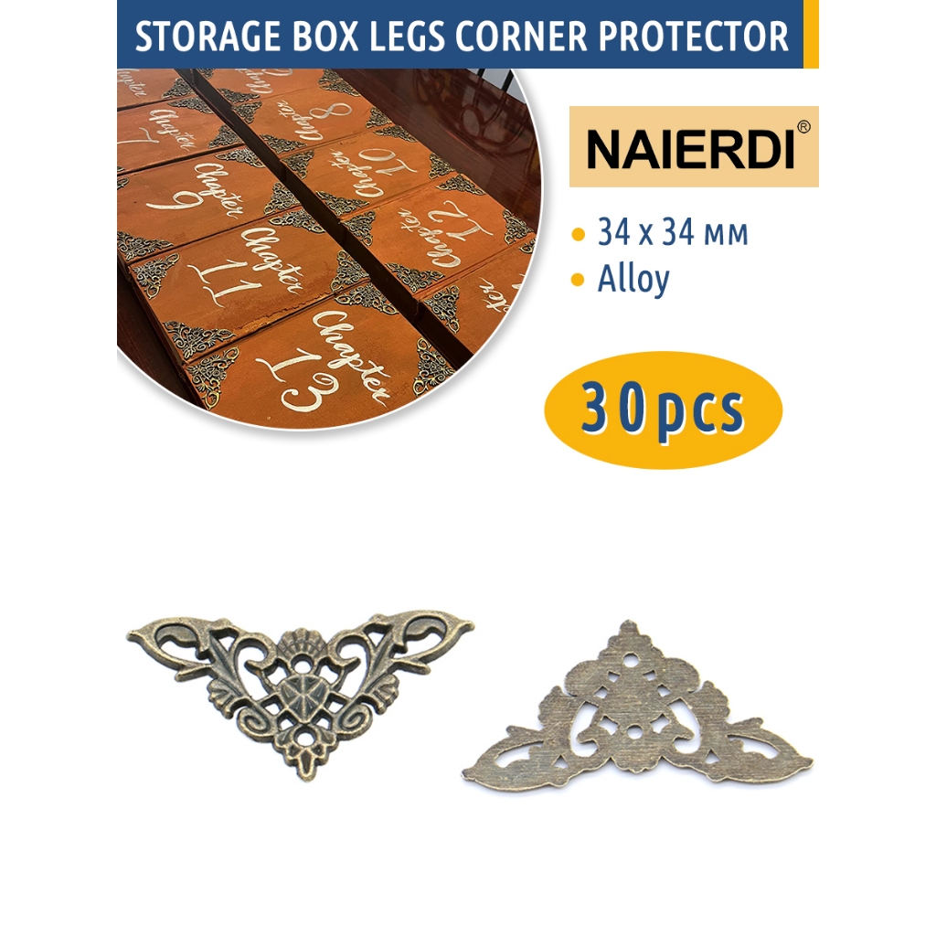 Naierdi 30 ชิ้น Bronze กล่องขอบมุม Protectors มุมวงเล็บกล่องเครื่องประดับหนังสือ Vintage เฟอร์นิเจอร์ครอบคลุม