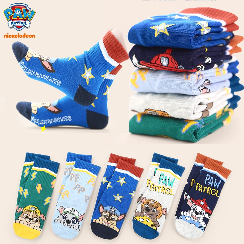 พร้อมส่ง!!!!ถุงเท้าเด็กแรกเกิด ผ้าฝ้าย ถุงเท้าเด็กแรกเกิด กันลื่น Paw patrol ชุดละ 5 คู่ / ชุด ถุงเท้าเด็กลิขสิทธิ์แท้ ผ้าฝ้ายแท้ นุ่ม ไม่มีขน